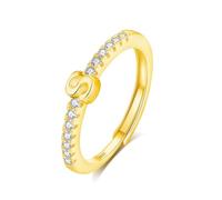 INFUSEU Bague Initiale, Argent Sterling 925 18K Or Initiales Lettres S Anneau Ouverte Ajustable Ouvert Alphabet A-Z Bijoux Personnalisé Cadeau pour Femmes Filles