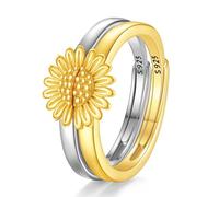 INFUSEU Bague Tournesol, Ensemble de Bagues Bijou Argent Sterling 925 18K Or Cadeau pour Amour Elle