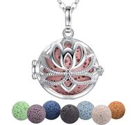 INFUSEU Bijou Argent Diffuseur Huiles Essentielles, Collier Pierre Bijoux d'argent Pierre De Lave Argent Plaqué Huile Essentielle Diffuseur Collier Pendentif Lotus Aromatherapie Femme