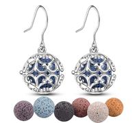 INFUSEU Boucle D Oreille Pendante Originale, Plaqué Argent Diffuseur Parfum Pendantes Fantaisie Diffuseur Huiles Essentielles MéDaillon Avec 6 Paires De Pierres De Lave12mm Pour Femmes