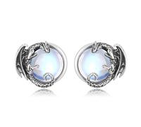 INFUSEU Boucle D'Oreille Dragon, Viking Gothique Irlandais Animal Pierre de Lune Bijoux Argent Sterling 925 Celtique Cadeau Pour Femme