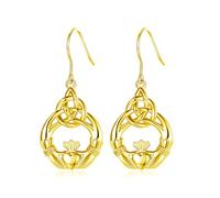 INFUSEU Boucles D'Oreilles Claddagh, Irlandais Forme De NœUd D'Amour Celtiques 18K Or Bijoux Argent Sterling 925 Cadeau Pour Femmes Dames