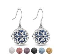 INFUSEU Boucles d'oreilles diffuseurs de pierres de lave pour femme, huiles essentielles, bijoux d'aromathérapie en filigrane avec 14 pierres de lave, 18*35mm, Métal Pierre, Roche volcanique