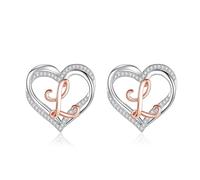 INFUSEU Boucles d'oreilles initiales en argent sterling 925 pour femmes et filles, jolies lettres en forme de cœur, 12mm, Argent sterling, Zircone cubique