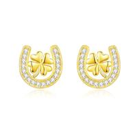 INFUSEU Boucles D'Oreilles Trefle a 4 Feuille, Irlandais Forme De Nœud D'Amour Celtiques Bonne Bijoux Argent Sterling 925 18K Or Cadeau Pour Femmes Dames