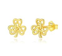 INFUSEU Boucles D'Oreilles Trefle a 4 Feuille, Irlandais Forme De Nœud D'Amour Celtiques Bonne Chance Bijoux Argent Sterling 925 18K Or Cadeau Pour Femmes Dames