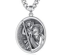 INFUSEU Cadeaux religieux uniques pour hommes et femmes, colliers avec pendentif Saint Michel/Saint-Christophe/Saint Benoît/Vierge Marie, 25.2mm, Argent sterling, Argent sterling