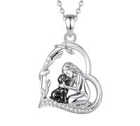 INFUSEU Collier Amoureuse des Chiens Pendentif Cœur Fille et Chien Zircone Bicolore Noir Cadeau Maman Amour Inconditionnel Bijou Animal Argenté Fidèle Compagnon