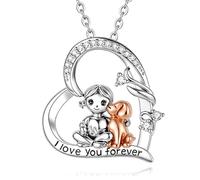 INFUSEU Collier Amoureuse des Chiens Pendentif Cœur Fille et Chien Zircone Bicolore Or Rose Cadeau Maman Inconditionnel Bijou Animal Argenté Fidèle Compagnon