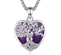 INFUSEU Collier Arbre De Vie Arbre Généalogique Cœur Cristal Améthyste Pendentif Guérison Protection Puissante Medaillon Bijoux Cadeau Pour Femme