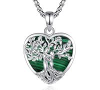 INFUSEU Collier Arbre De Vie Arbre Généalogique Cœur Cristal Malachite Pendentif Guérison Protection Puissante Medaillon Bijoux Cadeau Pour Femme