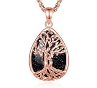 INFUSEU Collier Arbre de Vie Cristal Améthyste/Pierre de lune/Obsidienne/Turquoise Pendentif Arbre Généalogique Porte Femme Médaille Protection Énergie Bien Être Apaisant Bijoux Spirituel Maman Cadeau