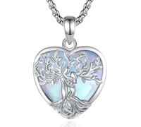 INFUSEU Collier Arbre de Vie Cristal Améthyste/Pierre de lune/Obsidienne/Turquoise Pendentif Arbre Généalogique Porte Femme Médaille Protection Énergie Bien Être Apaisant Bijoux Spirituel Maman Cadeau