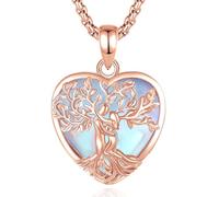 INFUSEU Collier Arbre de Vie Cristal Améthyste/Pierre de lune/Obsidienne/Turquoise Pendentif Arbre Généalogique Porte Femme Médaille Protection Énergie Bien Être Apaisant Bijoux Spirituel Maman Cadeau