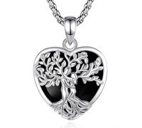 INFUSEU Collier Arbre de Vie Cristal Améthyste/Pierre de lune/Obsidienne/Turquoise Pendentif Arbre Généalogique Porte Femme Médaille Protection Énergie Bien Être Apaisant Bijoux Spirituel Maman Cadeau
