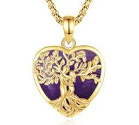 INFUSEU Collier Arbre de Vie Cristal Améthyste/Pierre de lune/Obsidienne/Turquoise Pendentif Arbre Généalogique Porte Femme Médaille Protection Énergie Bien Être Apaisant Bijoux Spirituel Maman Cadeau