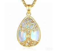 INFUSEU Collier Arbre de Vie Cristal Améthyste/Pierre de lune/Obsidienne/Turquoise Pendentif Arbre Généalogique Porte Femme Médaille Protection Énergie Bien Être Apaisant Bijoux Spirituel Maman Cadeau