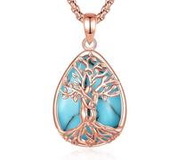 INFUSEU Collier Arbre de Vie Cristal Améthyste/Pierre de lune/Obsidienne/Turquoise Pendentif Arbre Généalogique Porte Femme Médaille Protection Énergie Bien Être Apaisant Bijoux Spirituel Maman Cadeau