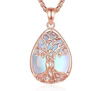 INFUSEU Collier Arbre de Vie Cristal Améthyste/Pierre de lune/Obsidienne/Turquoise Pendentif Arbre Généalogique Porte Femme Médaille Protection Énergie Bien Être Apaisant Bijoux Spirituel Maman Cadeau