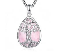 INFUSEU Collier Arbre de Vie Cristal Améthyste/Pierre de lune/Obsidienne/Turquoise Pendentif Arbre Généalogique Porte Femme Médaille Protection Énergie Bien Être Apaisant Bijoux Spirituel Maman Cadeau