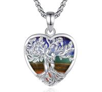 INFUSEU Collier Arbre de Vie Cristal Améthyste/Pierre de lune/Obsidienne/Turquoise Pendentif Arbre Généalogique Porte Femme Médaille Protection Énergie Bien Être Apaisant Bijoux Spirituel Maman Cadeau