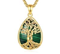 INFUSEU Collier Arbre de Vie Cristal Améthyste/Pierre de lune/Obsidienne/Turquoise Pendentif Arbre Généalogique Porte Femme Médaille Protection Énergie Bien Être Apaisant Bijoux Spirituel Maman Cadeau