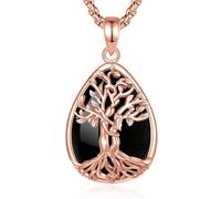 INFUSEU Collier Arbre de Vie Cristal Améthyste/Pierre de lune/Obsidienne/Turquoise Pendentif Arbre Généalogique Porte Femme Médaille Protection Énergie Bien Être Apaisant Bijoux Spirituel Maman Cadeau
