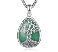 INFUSEU Collier Arbre de Vie Cristal Améthyste/Pierre de lune/Obsidienne/Turquoise Pendentif Arbre Généalogique Porte Femme Médaille Protection Énergie Bien Être Apaisant Bijoux Spirituel Maman Cadeau