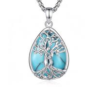 INFUSEU Collier Arbre de Vie Cristal Améthyste/Pierre de lune/Obsidienne/Turquoise Pendentif Arbre Généalogique Porte Femme Médaille Protection Énergie Bien Être Apaisant Bijoux Spirituel Maman Cadeau