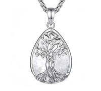 INFUSEU Collier Arbre de Vie Cristal Améthyste/Pierre de lune/Obsidienne/Turquoise Pendentif Arbre Généalogique Porte Femme Médaille Protection Énergie Bien Être Apaisant Bijoux Spirituel Maman Cadeau