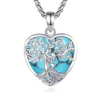 INFUSEU Collier Arbre de Vie Cristal Améthyste/Pierre de lune/Obsidienne/Turquoise Pendentif Arbre Généalogique Porte Femme Médaille Protection Énergie Bien Être Apaisant Bijoux Spirituel Maman Cadeau