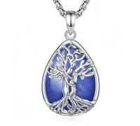 INFUSEU Collier Arbre de Vie Cristal Améthyste/Pierre de lune/Obsidienne/Turquoise Pendentif Arbre Généalogique Porte Femme Médaille Protection Énergie Bien Être Apaisant Bijoux Spirituel Maman Cadeau