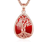 INFUSEU Collier Arbre de Vie Cristal Améthyste/Pierre de lune/Obsidienne/Turquoise Pendentif Arbre Généalogique Porte Femme Médaille Protection Énergie Bien Être Apaisant Bijoux Spirituel Maman Cadeau
