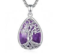 INFUSEU Collier Arbre de Vie Cristal Améthyste/Pierre de lune/Obsidienne/Turquoise Pendentif Arbre Généalogique Porte Femme Médaille Protection Énergie Bien Être Apaisant Bijoux Spirituel Maman Cadeau