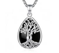 INFUSEU Collier Arbre de Vie Cristal Améthyste/Pierre de lune/Obsidienne/Turquoise Pendentif Arbre Généalogique Porte Femme Médaille Protection Énergie Bien Être Apaisant Bijoux Spirituel Maman Cadeau