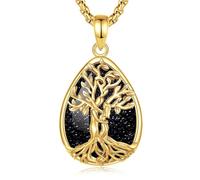 INFUSEU Collier Arbre de Vie Cristal Améthyste/Pierre de lune/Obsidienne/Turquoise Pendentif Arbre Généalogique Porte Femme Médaille Protection Énergie Bien Être Apaisant Bijoux Spirituel Maman Cadeau