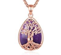 INFUSEU Collier Arbre de Vie Cristal Améthyste/Pierre de lune/Obsidienne/Turquoise Pendentif Arbre Généalogique Porte Femme Médaille Protection Énergie Bien Être Apaisant Bijoux Spirituel Maman Cadeau