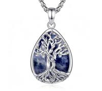 INFUSEU Collier Arbre de Vie Cristal Améthyste/Pierre de lune/Obsidienne/Turquoise Pendentif Arbre Généalogique Porte Femme Médaille Protection Énergie Bien Être Apaisant Bijoux Spirituel Maman Cadeau