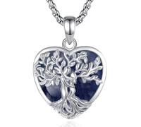 INFUSEU Collier Arbre de Vie Cristal Améthyste/Pierre de lune/Obsidienne/Turquoise Pendentif Arbre Généalogique Porte Femme Médaille Protection Énergie Bien Être Apaisant Bijoux Spirituel Maman Cadeau