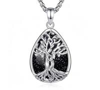 INFUSEU Collier Arbre de Vie Cristal Améthyste/Pierre de lune/Obsidienne/Turquoise Pendentif Arbre Généalogique Porte Femme Médaille Protection Énergie Bien Être Apaisant Bijoux Spirituel Maman Cadeau