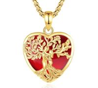INFUSEU Collier Arbre de Vie Cristal Cornaline Rouge Cœur Plaqué Or Pendentif Arbre Généalogique Porte Femme Médaille Protection Énergie Bien Être Apaisant Bijoux Spirituel Maman Cadeau