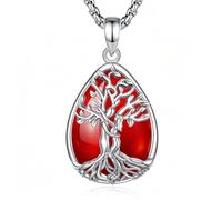 INFUSEU Collier Arbre de Vie Cristal Cornaline Rouge Goutte Pendentif Arbre Généalogique Porte Femme Médaille Protection Énergie Bien Être Apaisant Bijoux Spirituel Maman Cadeau
