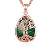 INFUSEU Collier Arbre de Vie Cristal Malachite Goutte Plaqué Or Rose Pendentif Arbre Généalogique Porte Femme Médaille Protection Énergie Bien Être Apaisant Bijoux Spirituel Maman Cadeau