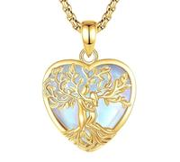 INFUSEU Collier Arbre de Vie Cristal Pierre de Lune Cœur Plaqué Or Pendentif Arbre Généalogique Porte Femme Médaille Protection Énergie Bien Être Apaisant Bijoux Spirituel Maman Cadeau
