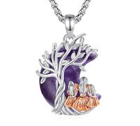 INFUSEU Collier Arbre de Vie Pendentif Croissant Améthyste Maman 2 Filles Bijou Famille Pierre Protection Argenté Or Rose Cadeau pour Femme Maman Fille