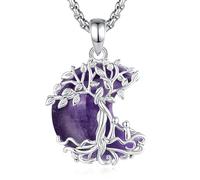 INFUSEU Collier Arbre de Vie Pendentif Croissant Améthyste Maman Deux Enfants Bijou Arbre Généalogique Famille Pierre Protection Cadeau pour Femme Maman Fille