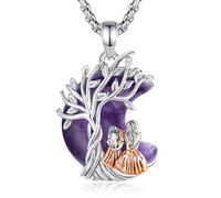 INFUSEU Collier Arbre de Vie Pendentif Croissant Améthyste Maman Fille Bijou Famille Pierre Protection Argenté Or Rose Cadeau pour Femme Maman Fille