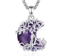 INFUSEU Collier Arbre de Vie Pendentif Croissant Améthyste Maman Trois Enfants Bijou Arbre Généalogique Famille Pierre Protection Cadeau pour Femme Maman Fille