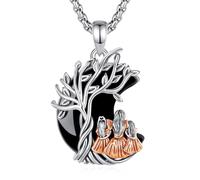 INFUSEU Collier Arbre de Vie Pendentif Croissant Obsidienne Maman 2 Filles Bijou Famille Pierre Protection Argenté Or Rose Cadeau pour Femme Maman Fille
