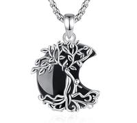 INFUSEU Collier Arbre de Vie Pendentif Croissant Obsidienne Maman Enfant Bijou Arbre Généalogique Famille Pierre Protection Cadeau pour Femme Maman Fille